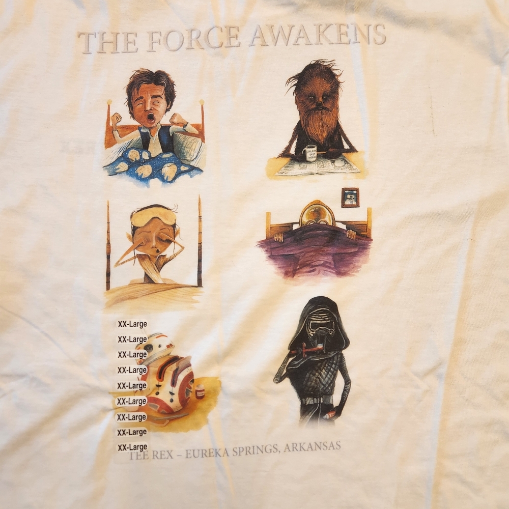 NWT Star Wars The Force Awakens Men's XXL T Shirt White Spoof Shirt - TEE-REX AR